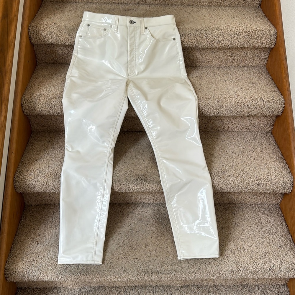 Rag & Bone Women's High Rise Faux Patent Leather White Shiny Jeans - Size 29